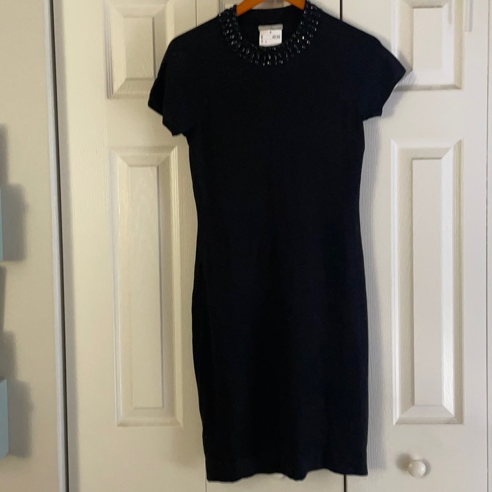 NWT H&M Black Mini Dress with Embellished Neck